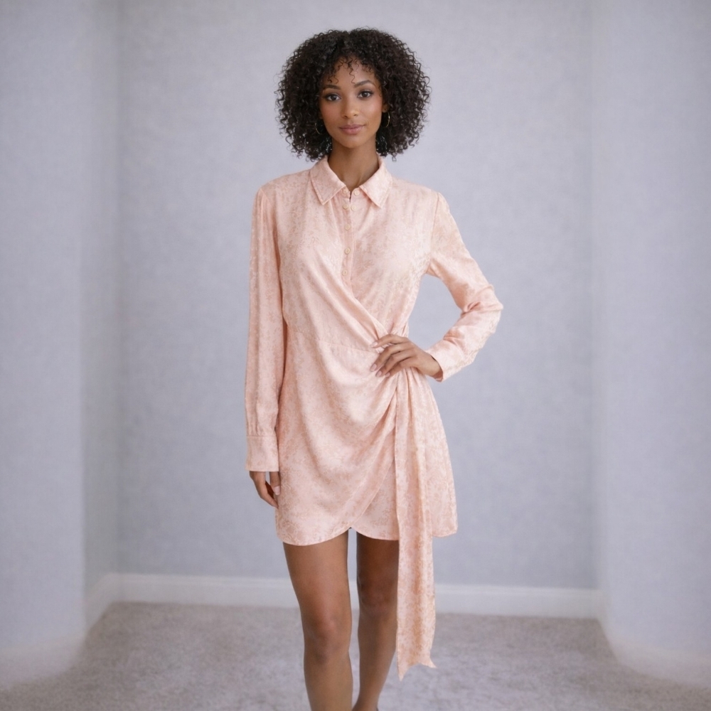 Lovers And Friends Peach Draped Dress Size Small Jacquard Floral Brocade Wrap